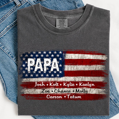 Comfort Colors Personalization Papa And Grandkids American Flag