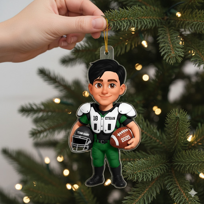 Personalized 3D Football Player Ornament – Custom Acrylic Design, Perfect Christmas Gift for Football Lovers & Family Ornament