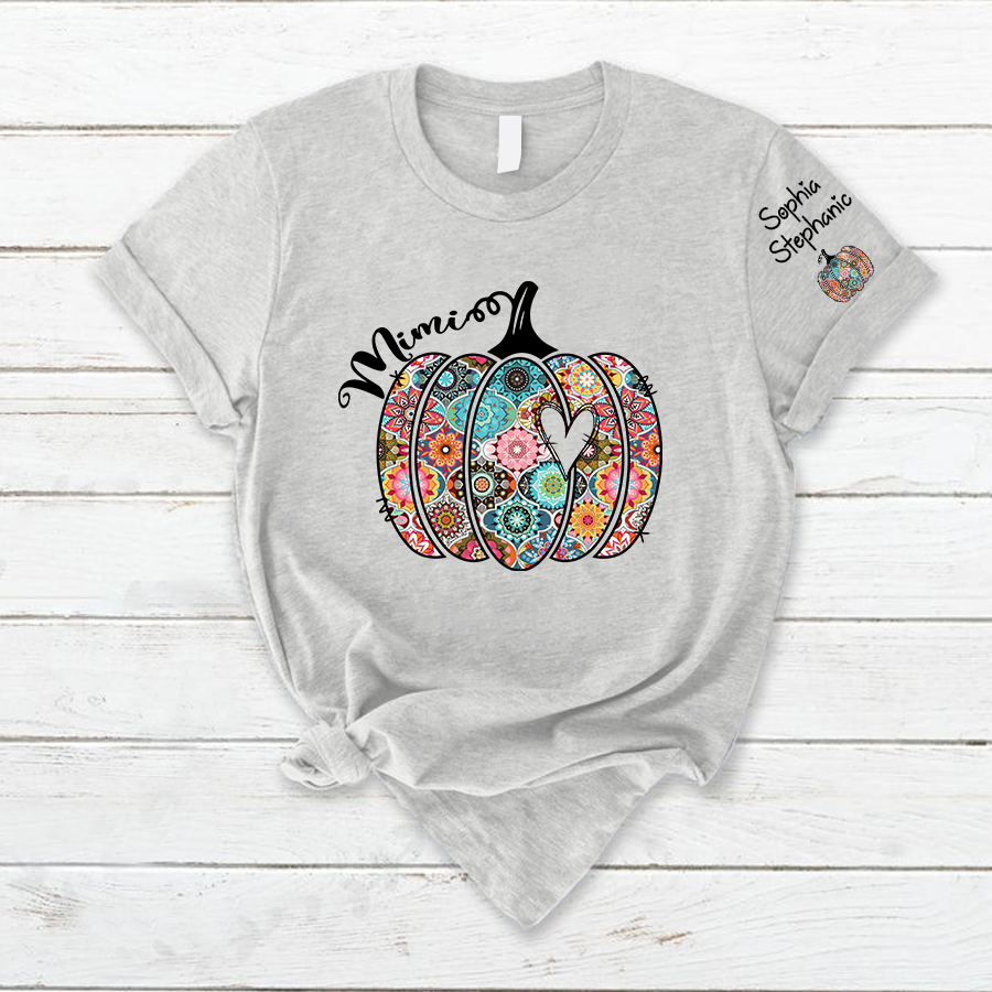 Personalized Mimi Pumpkin With Grandkids Flower T-Shirt
