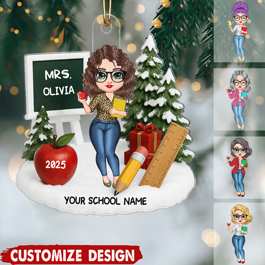 Personalized Teacher Things Ornament 2025, Custom 3D Acrylic Decoration, Unique Christmas Gift For Teachers And Colleagues Ornament