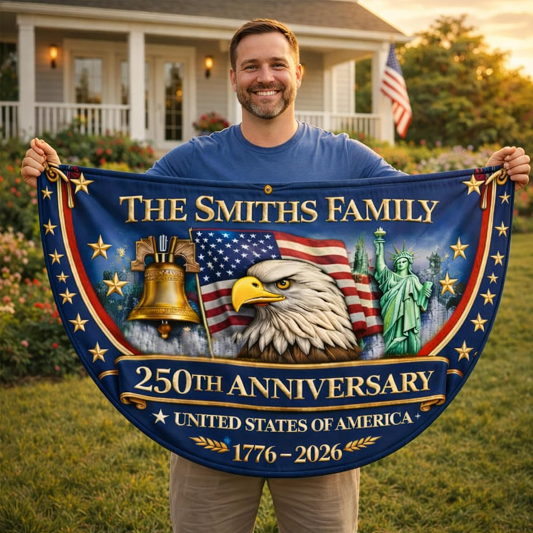 America 1776-2026 Patriotic Eagle Design, Custom Family Name USA 250th Anniversary Flag