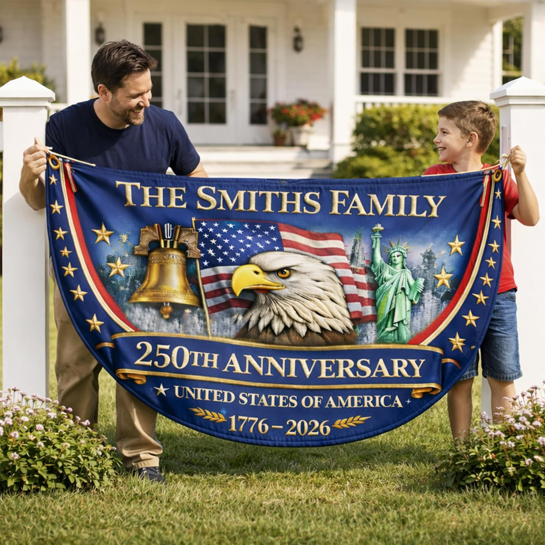 America 1776-2026 Patriotic Eagle Design, Custom Family Name USA 250th Anniversary Flag