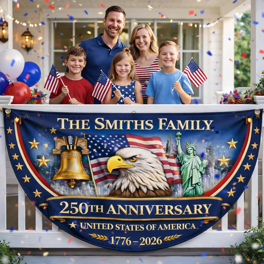 America 1776-2026 Patriotic Eagle Design, Custom Family Name USA 250th Anniversary Flag