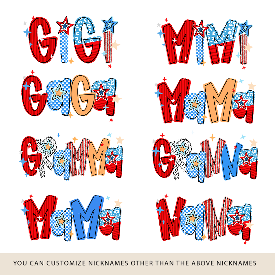 America 4th of July Gigi Custom Gigi And Grandkids Name T-Shirt