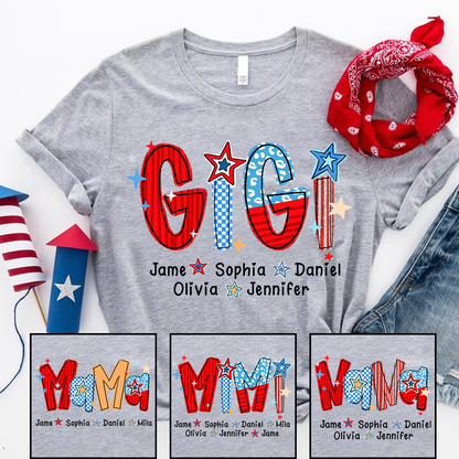 America 4th of July Gigi Custom Gigi And Grandkids Name T-Shirt