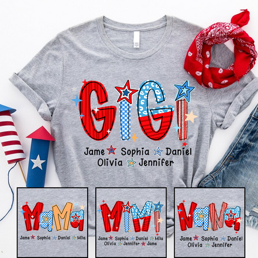 America 4th of July Gigi Custom Gigi And Grandkids Name T-Shirt