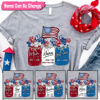America Flag Flower Mom Nana Great Nana And Kids CTH01 T-Shirt