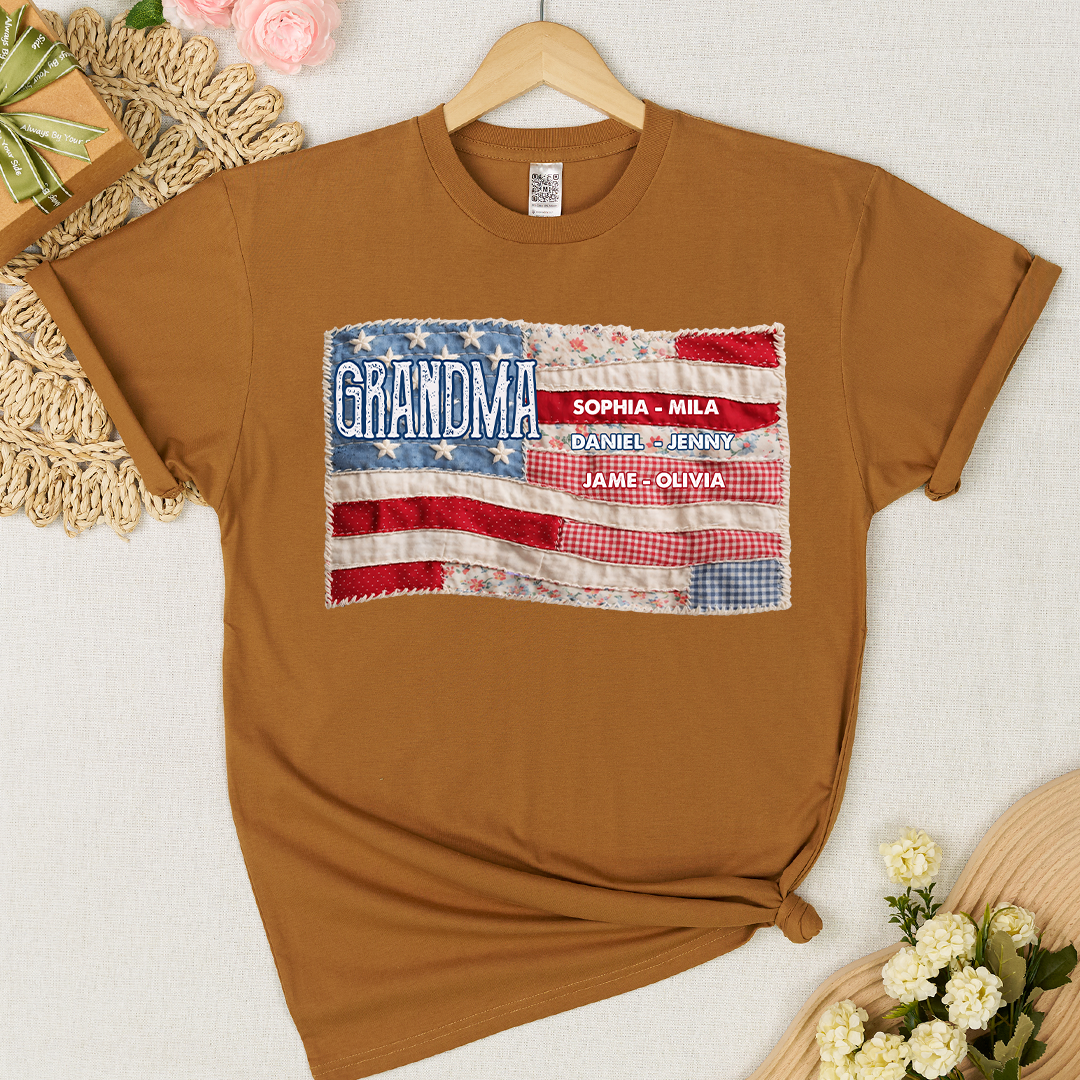 America Flag Personalized Gigi and Grandkids 4th of July Independence Day Gift T-shirt