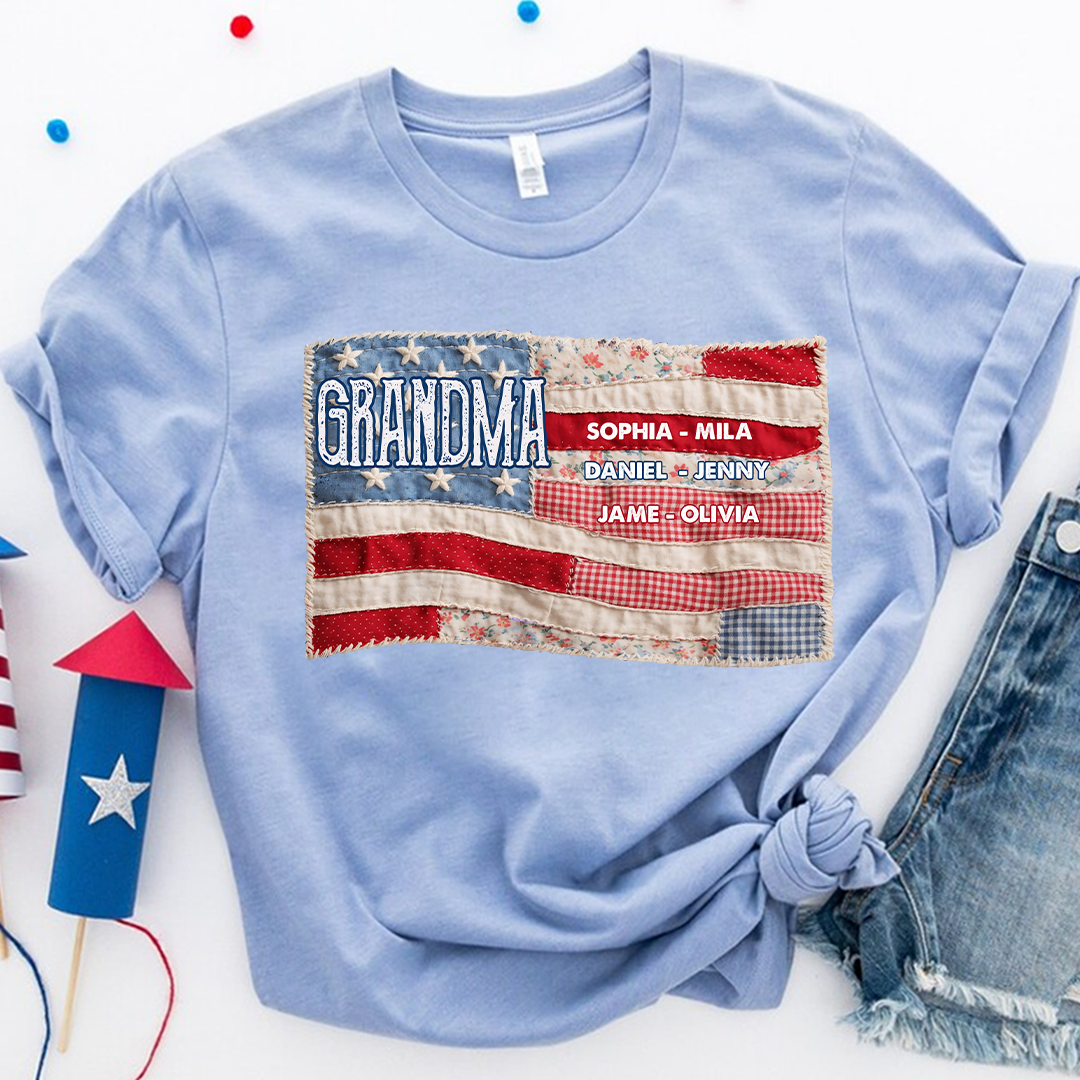 America Flag Personalized Gigi and Grandkids 4th of July Independence Day Gift T-shirt