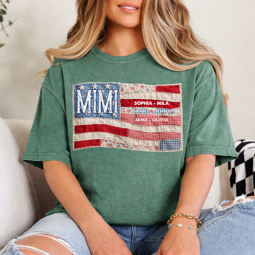 America Flag Personalized Gigi and Grandkids 4th of July Independence Day Gift T-shirt