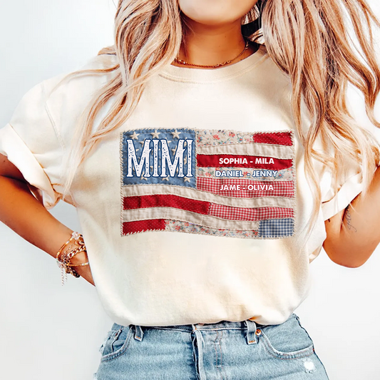 America Flag Personalized Gigi and Grandkids 4th of July Independence Day Gift T-shirt