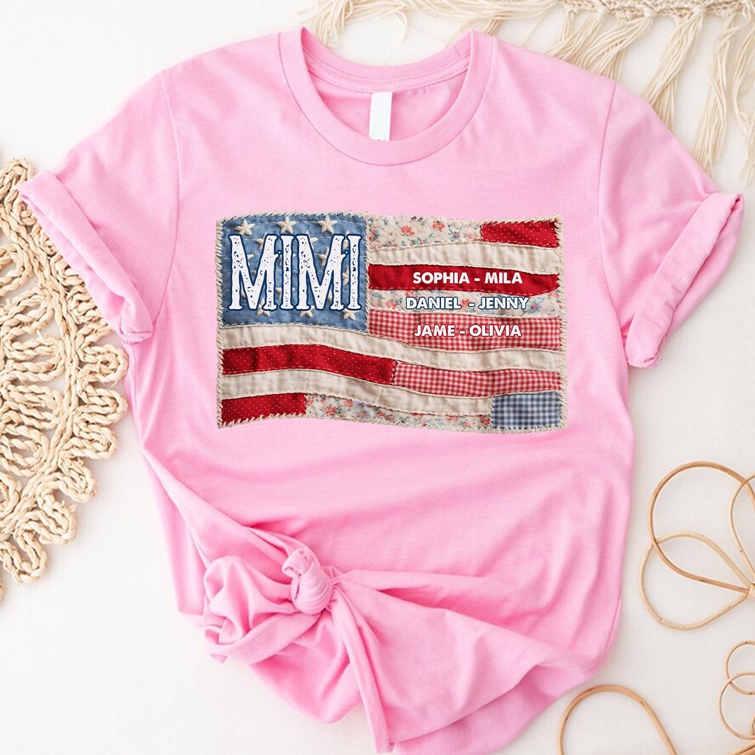 America Flag Personalized Gigi and Grandkids 4th of July Independence Day Gift T-shirt