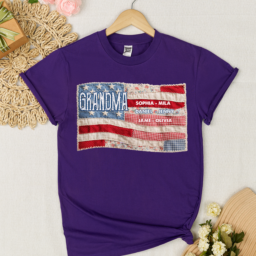 America Flag Personalized Gigi and Grandkids 4th of July Independence Day Gift T-shirt