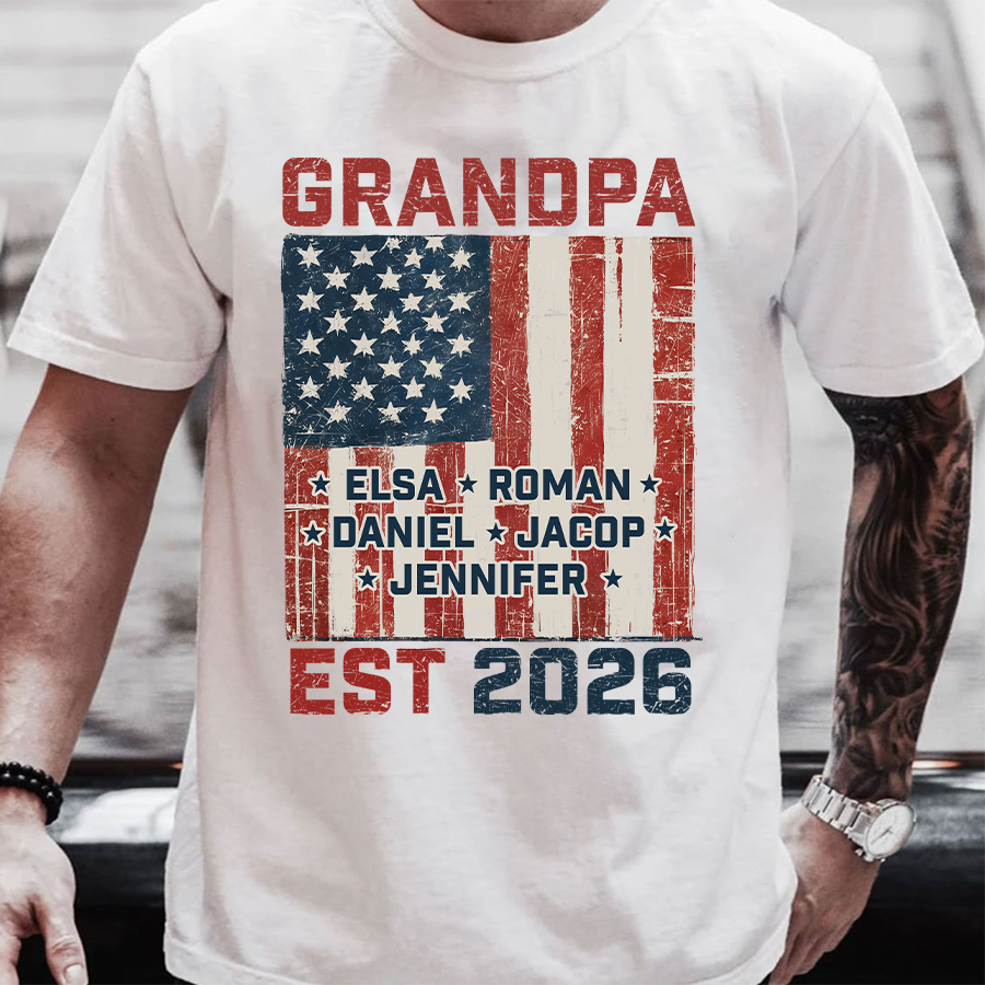 America Grandpa Est Grandkids Personalized - T shirt