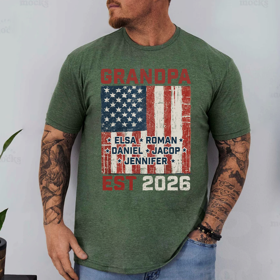 America Grandpa Est Grandkids Personalized - T shirt