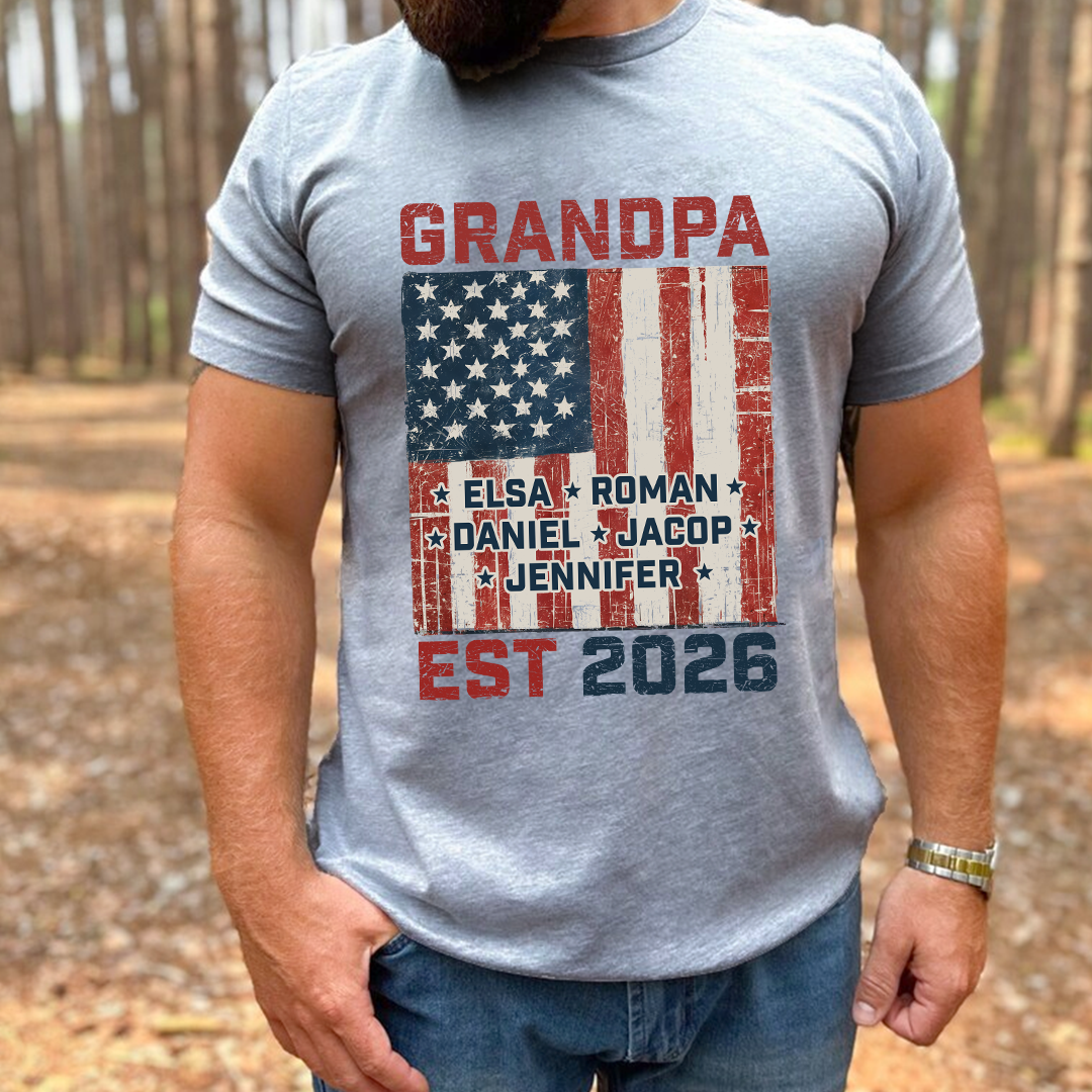 America Grandpa Est Grandkids Personalized - T shirt