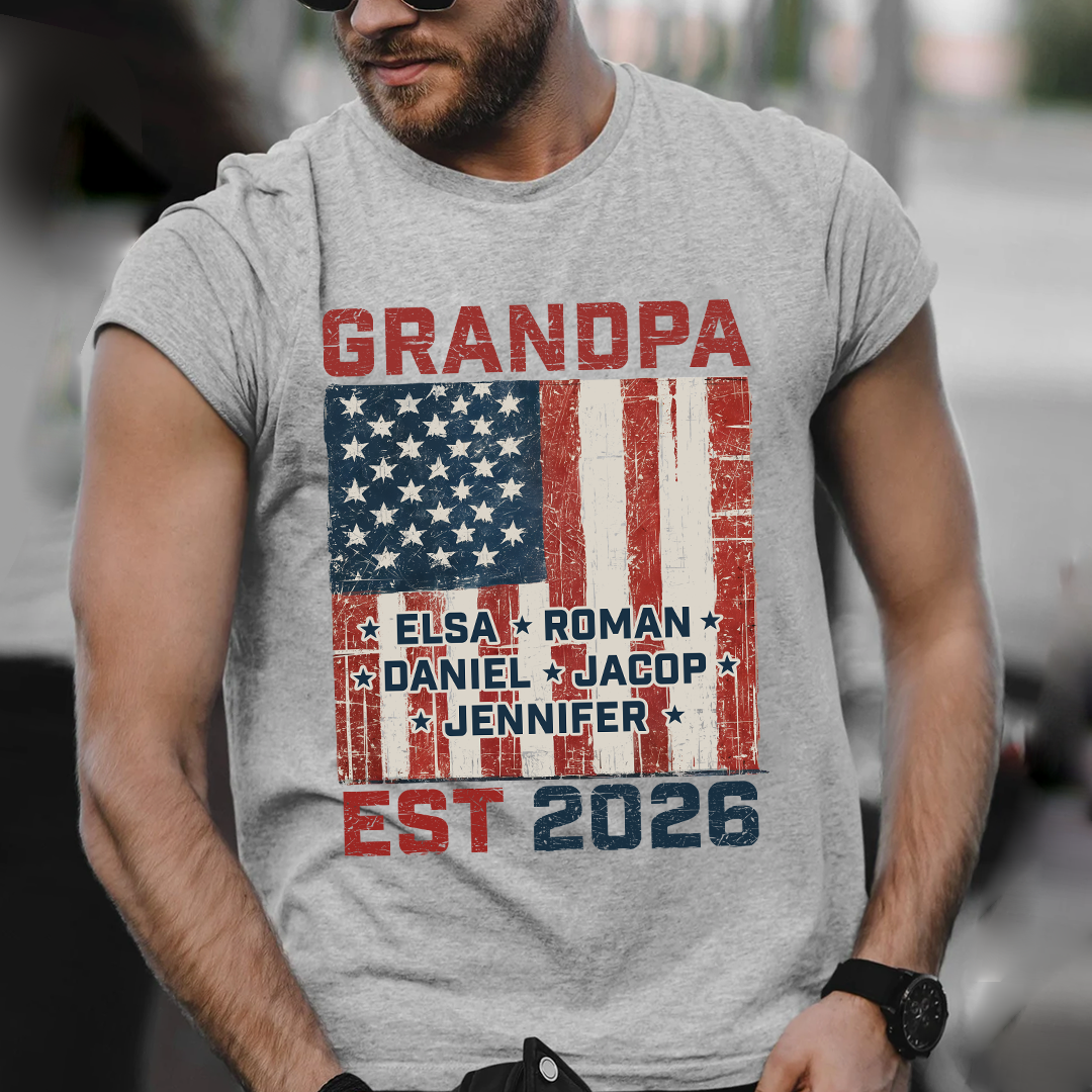 America Grandpa Est Grandkids Personalized - T shirt