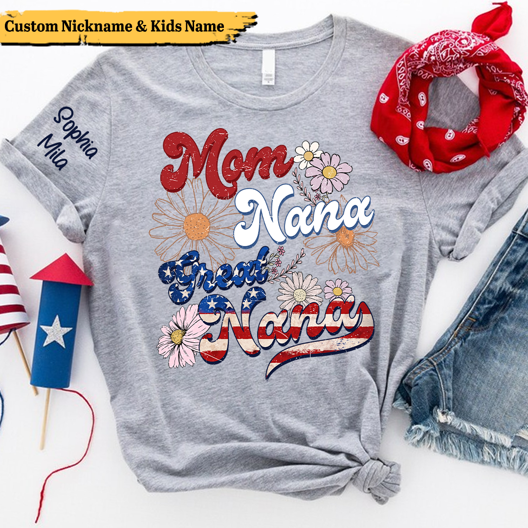 America Nana Floral Mom Nana Great Nana CTH01 T-Shirt