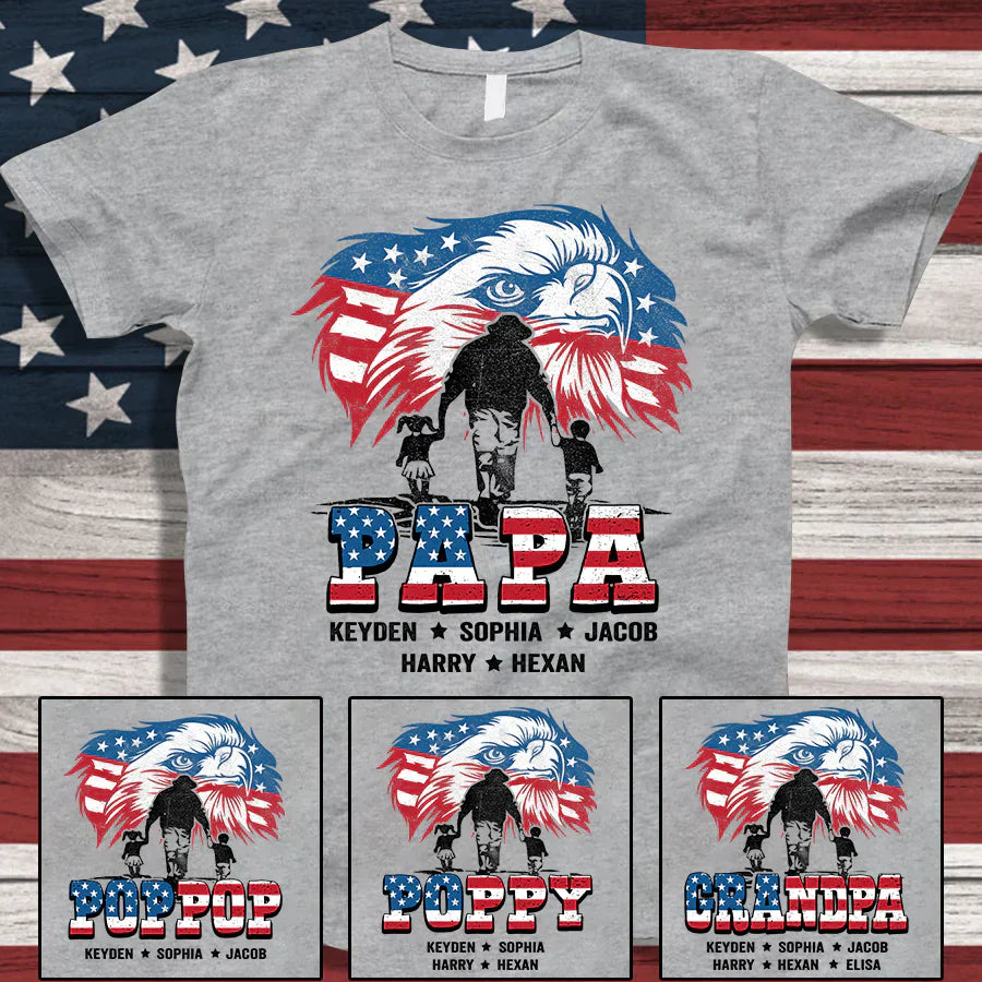 American Eagle Flag Papa And Grandkids CTH01 T-Shirt