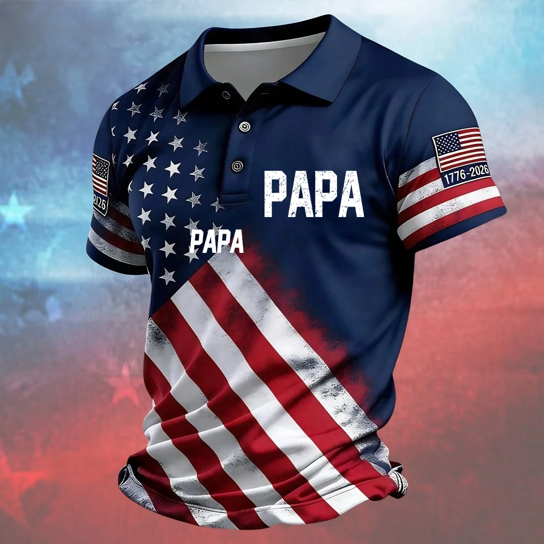 American Flag 1776–2026 Patriotic USA 250th Anniversary Polo Top Papa Grandpa and Grandkids Independence Gift