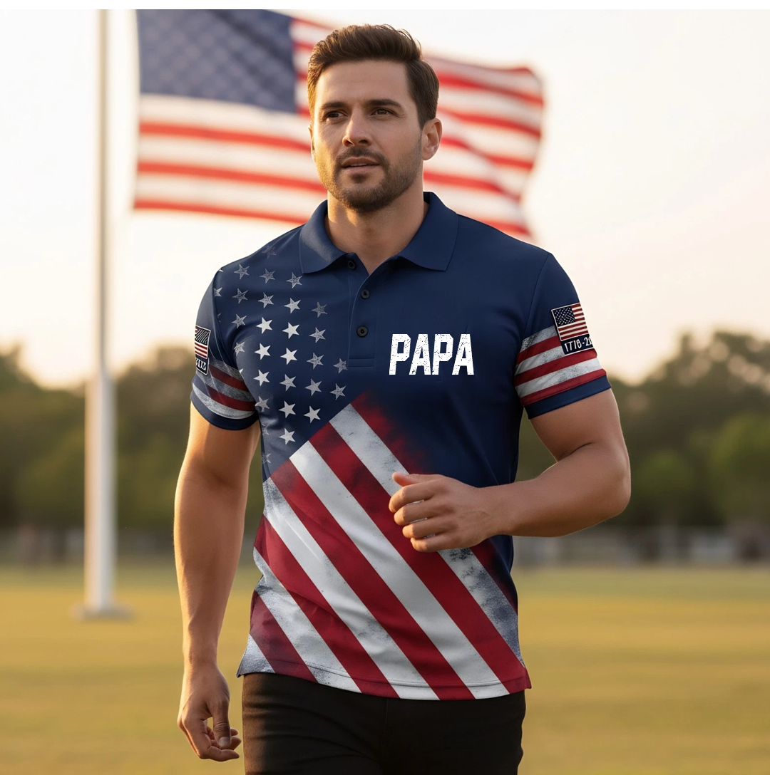 American Flag 1776–2026 Patriotic USA 250th Anniversary Polo Top Papa Grandpa and Grandkids Independence Gift