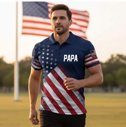 American Flag 1776–2026 Patriotic USA 250th Anniversary Polo Top Papa Grandpa and Grandkids Independence Gift
