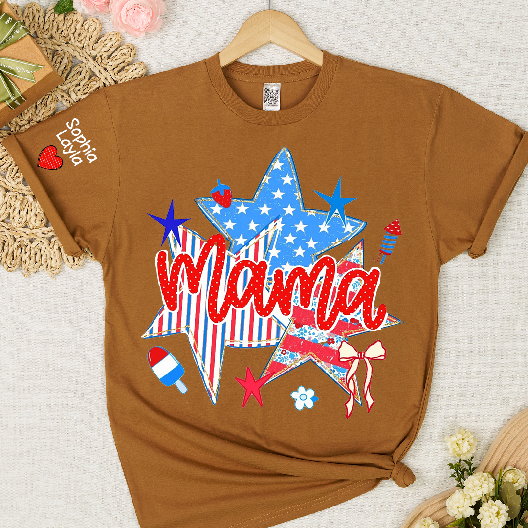 American Mama Nana Mimi Gigi and Grandkids, Patriotic, 4th Of July, Stars Stripes, American 250 T-Shirt
