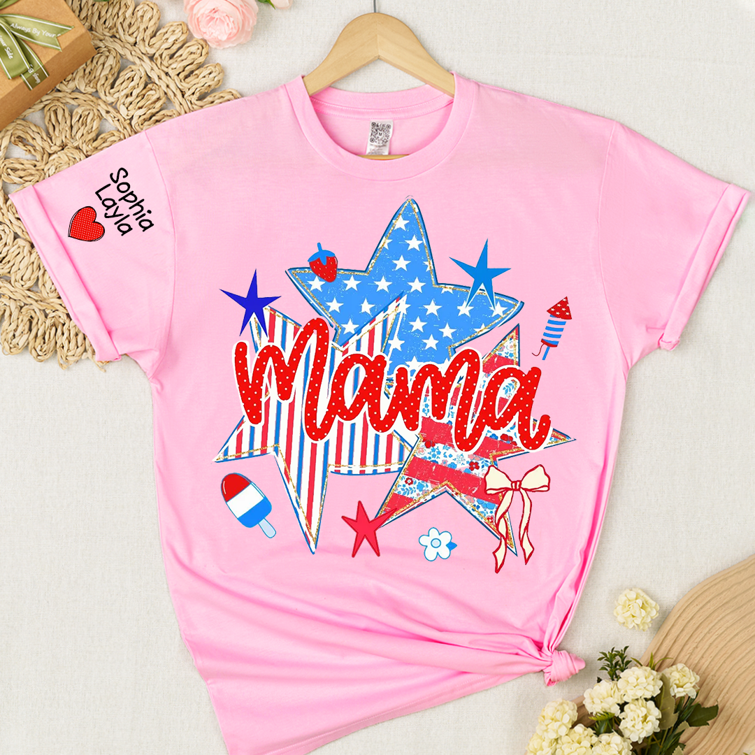 American Mama Nana Mimi Gigi and Grandkids, Patriotic, 4th Of July, Stars Stripes, American 250 T-Shirt