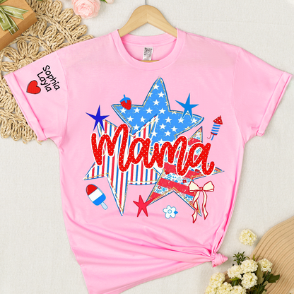 American Mama Nana Mimi Gigi and Grandkids, Patriotic, 4th Of July, Stars Stripes, American 250 T-Shirt
