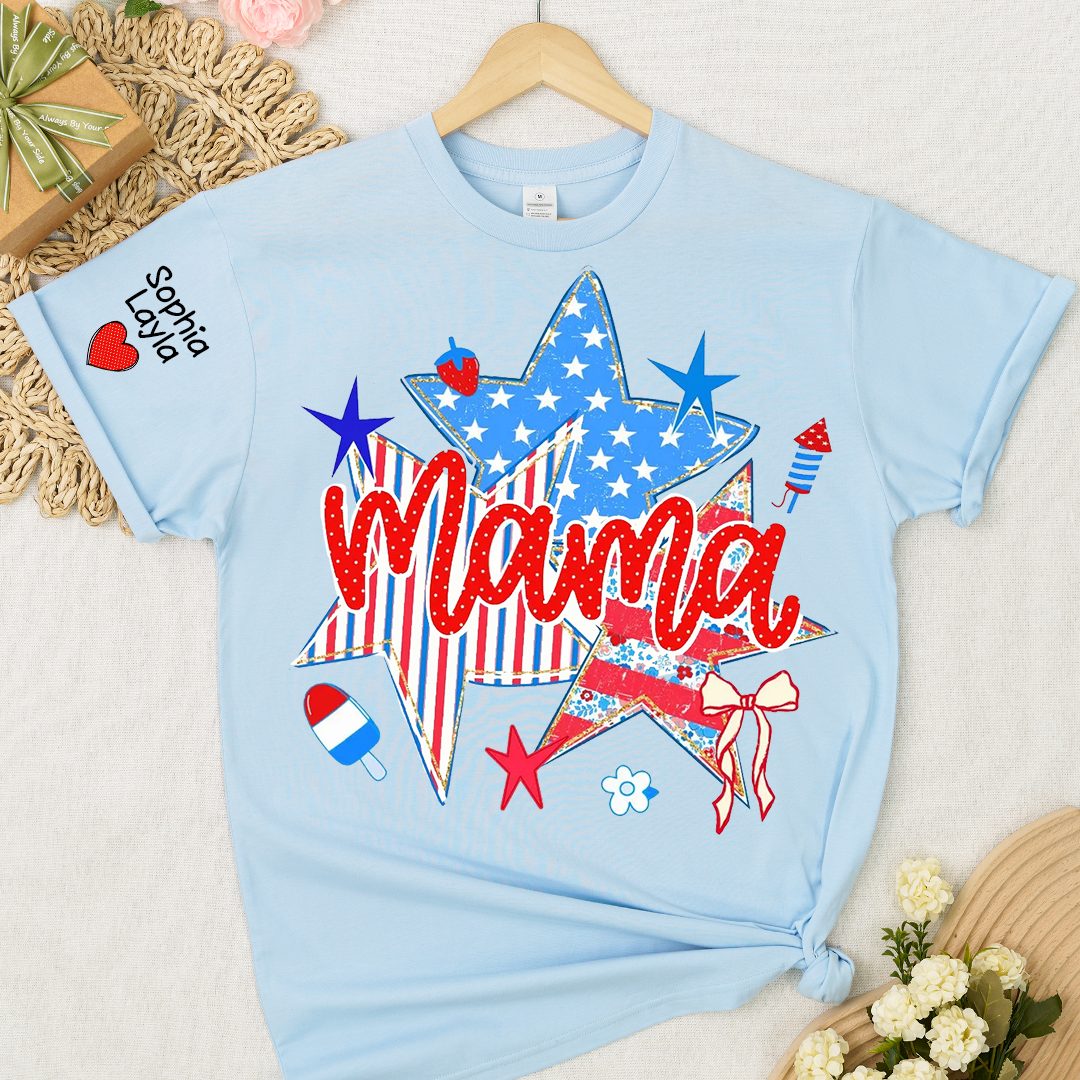 American Mama Nana Mimi Gigi and Grandkids, Patriotic, 4th Of July, Stars Stripes, American 250 T-Shirt