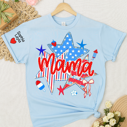 American Mama Nana Mimi Gigi and Grandkids, Patriotic, 4th Of July, Stars Stripes, American 250 T-Shirt