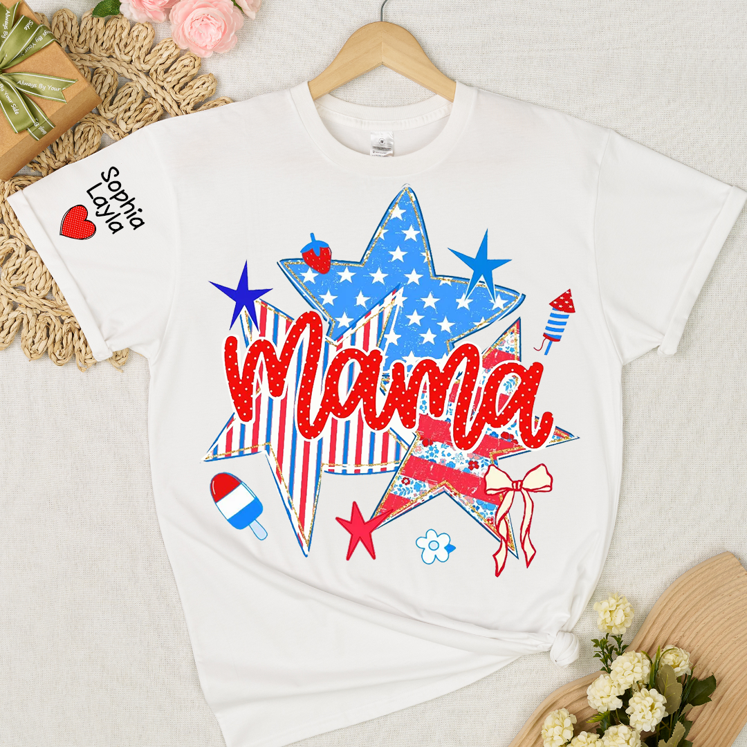 American Mama Nana Mimi Gigi and Grandkids, Patriotic, 4th Of July, Stars Stripes, American 250 T-Shirt