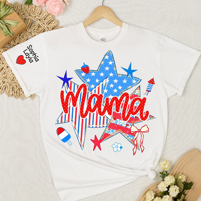 American Mama Nana Mimi Gigi and Grandkids, Patriotic, 4th Of July, Stars Stripes, American 250 T-Shirt