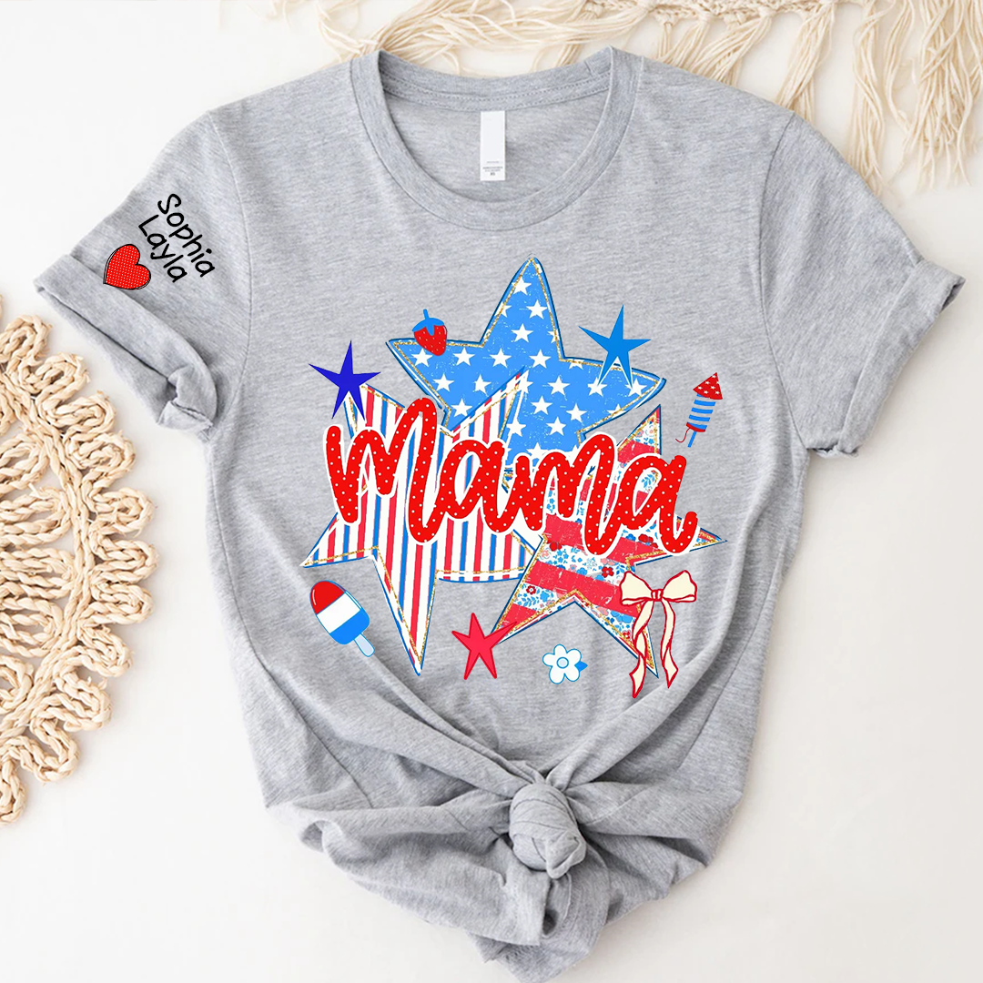 American Mama Nana Mimi Gigi and Grandkids, Patriotic, 4th Of July, Stars Stripes, American 250 T-Shirt