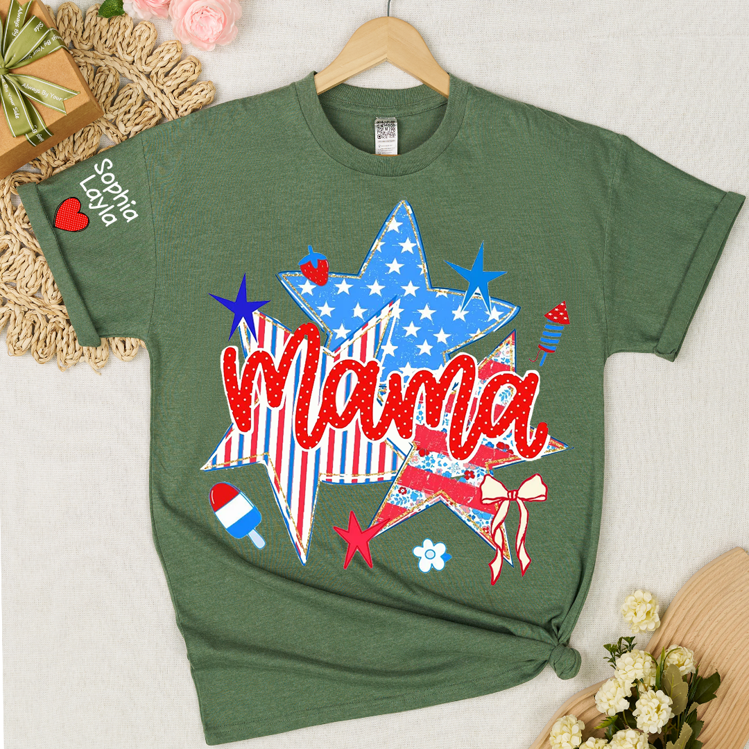 American Mama Nana Mimi Gigi and Grandkids, Patriotic, 4th Of July, Stars Stripes, American 250 T-Shirt