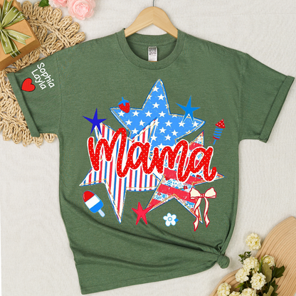 American Mama Nana Mimi Gigi and Grandkids, Patriotic, 4th Of July, Stars Stripes, American 250 T-Shirt
