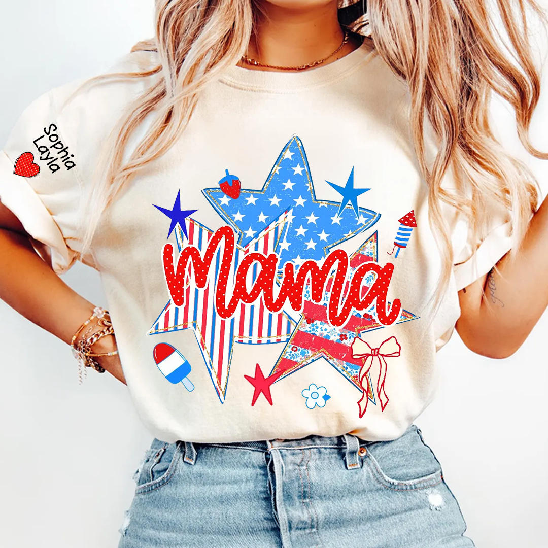 American Mama Nana Mimi Gigi and Grandkids, Patriotic, 4th Of July, Stars Stripes, American 250 T-Shirt