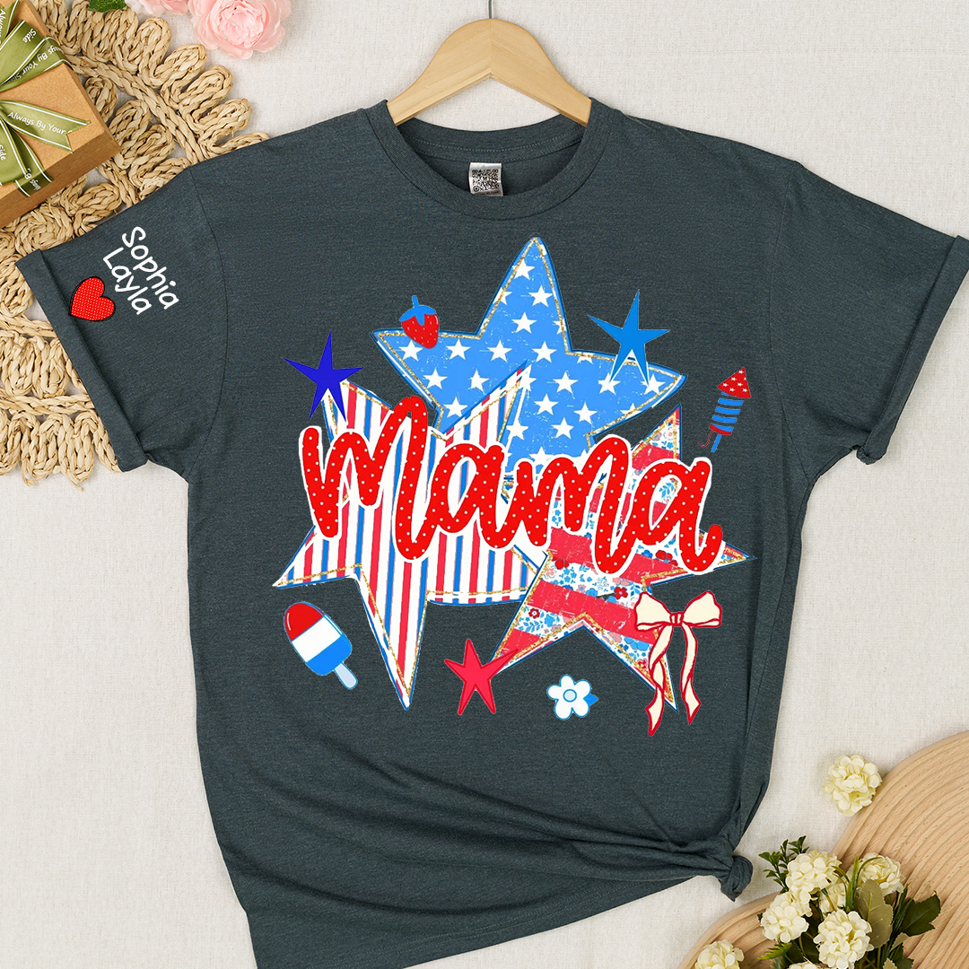 American Mama Nana Mimi Gigi and Grandkids, Patriotic, 4th Of July, Stars Stripes, American 250 T-Shirt