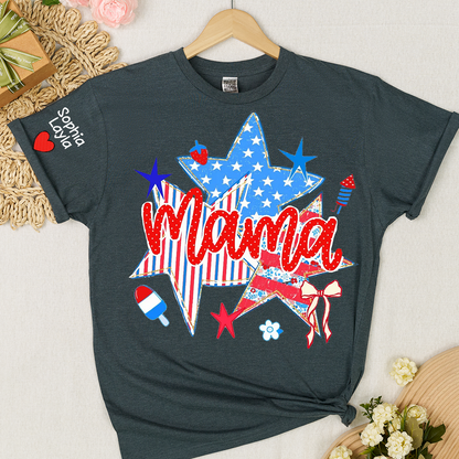 American Mama Nana Mimi Gigi and Grandkids, Patriotic, 4th Of July, Stars Stripes, American 250 T-Shirt