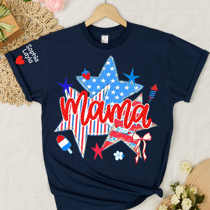 American Mama Nana Mimi Gigi and Grandkids, Patriotic, 4th Of July, Stars Stripes, American 250 T-Shirt