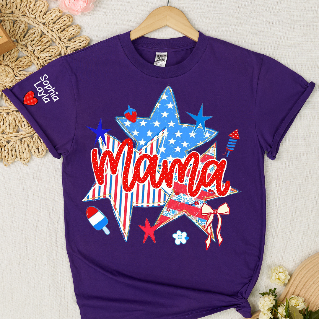 American Mama Nana Mimi Gigi and Grandkids, Patriotic, 4th Of July, Stars Stripes, American 250 T-Shirt