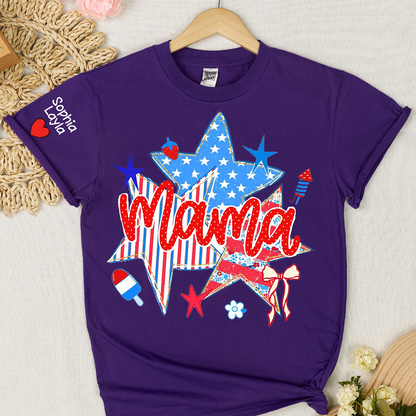 American Mama Nana Mimi Gigi and Grandkids, Patriotic, 4th Of July, Stars Stripes, American 250 T-Shirt