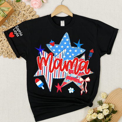 American Mama Nana Mimi Gigi and Grandkids, Patriotic, 4th Of July, Stars Stripes, American 250 T-Shirt