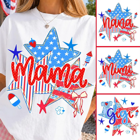 American Mama Nana Mimi Gigi and Grandkids, Patriotic, 4th Of July, Stars Stripes, American 250 T-Shirt
