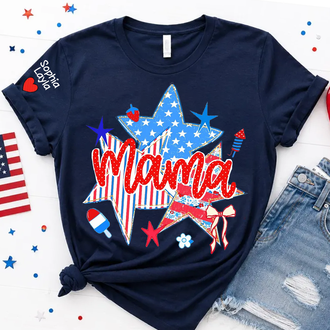 American Mama Nana Mimi Gigi and Grandkids, Patriotic, 4th Of July, Stars Stripes, American 250 T-Shirt