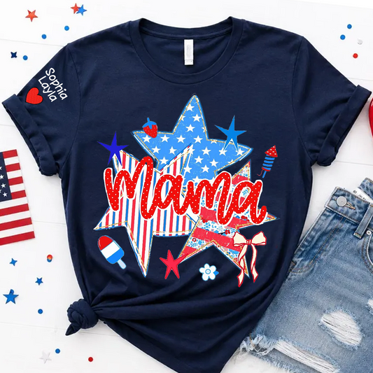 American Mama Nana Mimi Gigi and Grandkids, Patriotic, 4th Of July, Stars Stripes, American 250 T-Shirt
