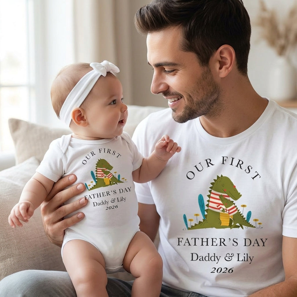 Personalised Matching Our First Father's Day, Daddy and Baby Gift Dad and Me tee 1st Fathers Day Dada Baby bodysuit