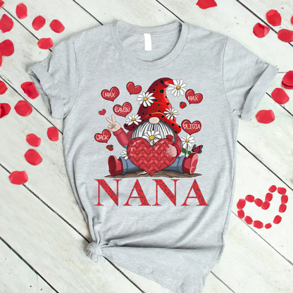 Personalized Grandma and Grandkids heart Gnome T-Shirt