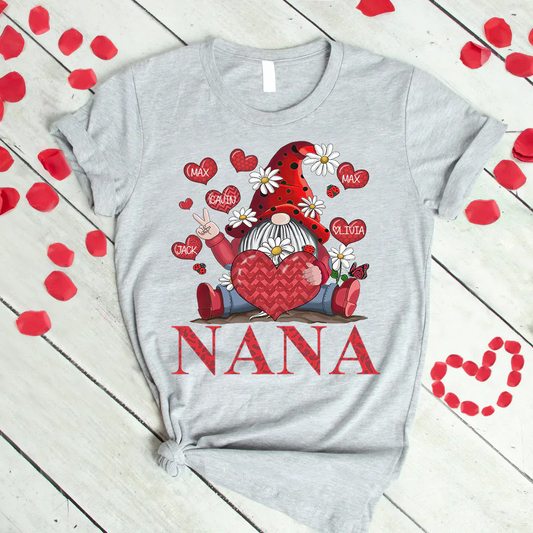 Personalized Grandma and Grandkids heart Gnome T-Shirt