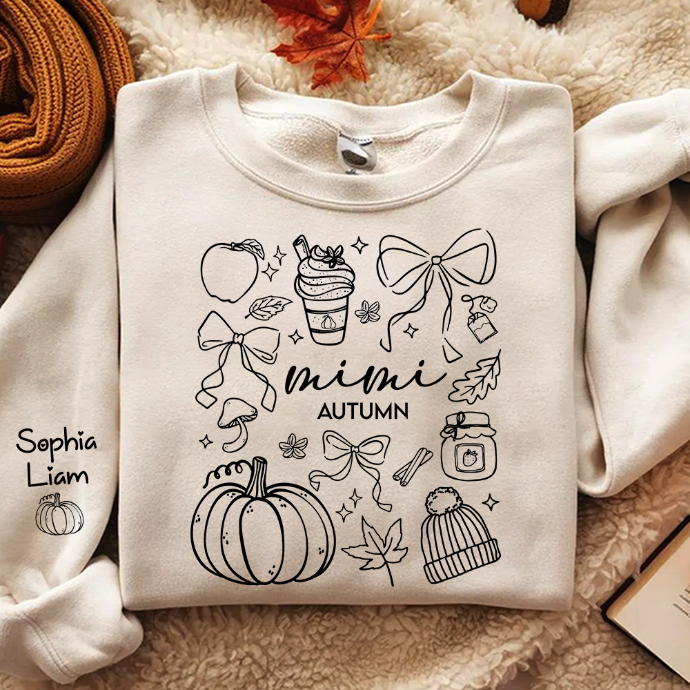 Custom Mimi Autumn Sweatshirt with Grandchildren Names, Personalized Fall Pumpkin Cozy Season Shirt, Grandma Gift